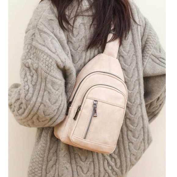 Luxe Vegan Leather Zip up Crossbody Back Pack Bag - Picture 7 of 16